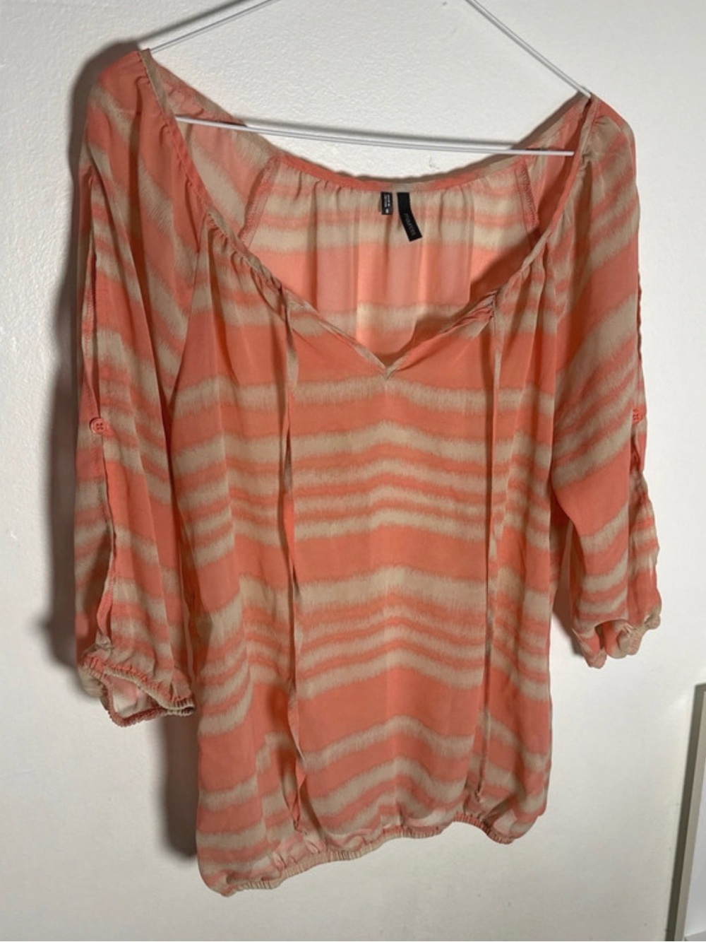 Maurices Coral and Cream Striped Peasant Blouse - Women
